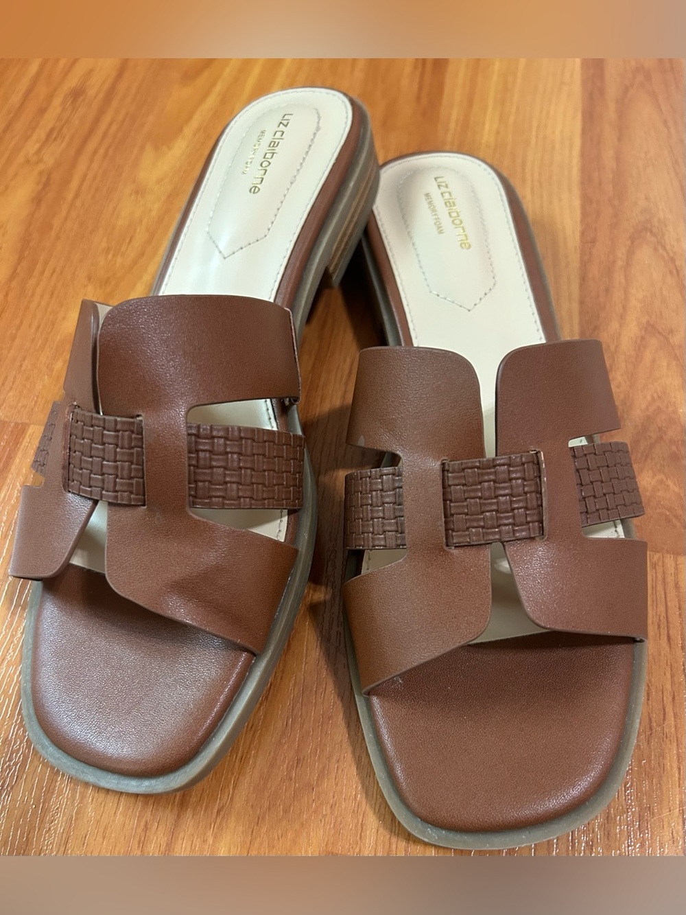 Liz Claiborne Brown Woven-Accent Slide Sandals